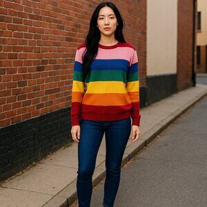 Honey Punch Multi-Colored Striped Crew Neck Sweater in Size Extra Small (XS)